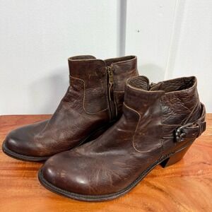JB Dillon JBW1802 Women Brown Distressed Leather Buckle Ankle Boots Size 9 B